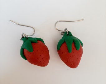 Hand Sculpted Polymer Clay Wild Strawberry Dangle Earrings
