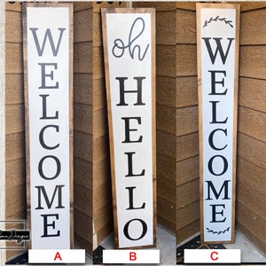 Welcome Porch Sign with Faux Wood Frame - Basic Welcome - Farmhouse Welcome Sign - Vertical porch sign - oh hello - welcome home sign