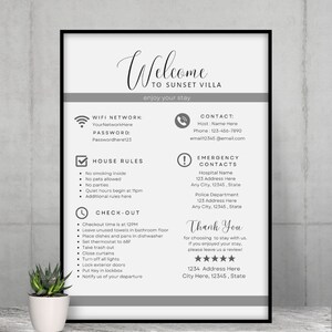Airbnb Welcome Sign, Vacation Rental Printable, Digital Download, Guest Information, House Rules, Wifi,  template. editable VRBO, homeaway