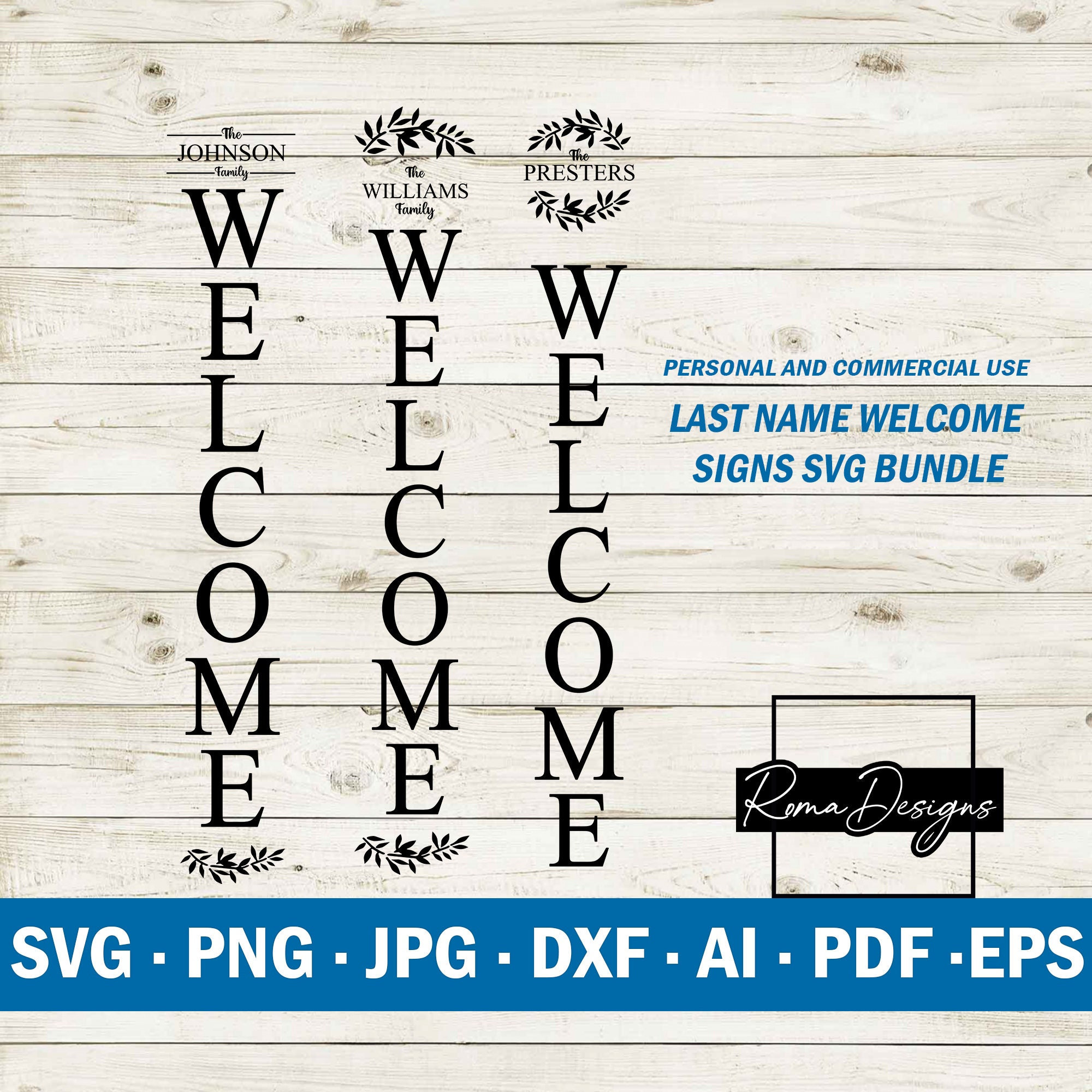 Welcome SVG Bundle With Last Name Monogram Vertical Porch Sign Design ...