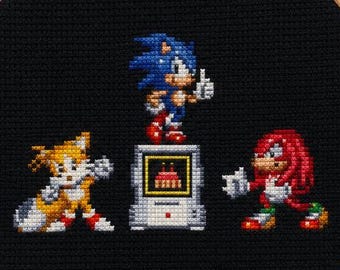 Sonic Birthday Cross Stitch Pattern: Sonic Tails & Knuckles SEGA Pixel Art PDF