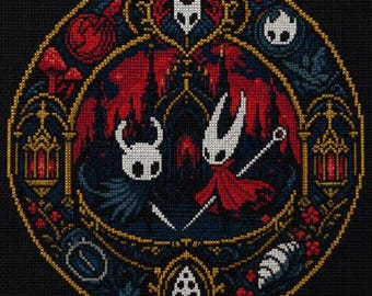 Hollow Knight Cross Stitch Pattern: The Knight and Hornet Gothic Pixel Art PDF