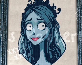 Corpse Bride Emily Cross Stitch Pattern: Gothic Pixel Art PDF