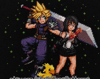 Final Fantasy VII Cross Stitch Pattern: Cloud & Tifa Pixel Art PDF