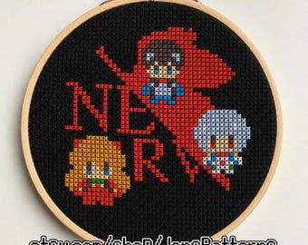 Evangelion NERV Cross Stitch Pattern: Small Anime Pixel Art PDF