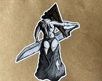 Pyramid Head Sticker: Spicy Buns Horror Art (10x9.5 cm Vinyl)