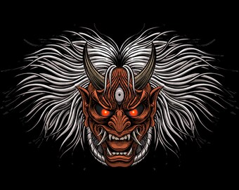 Japanische Dämonenkopf Kunst: Oni Mask Design - Digital Download