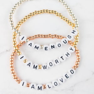 I Am Worthy Loved Enough Seed Bead Bracelet Set | Seed Bead Bracelet Stack | I am Worthy Loved Enough Bracelets