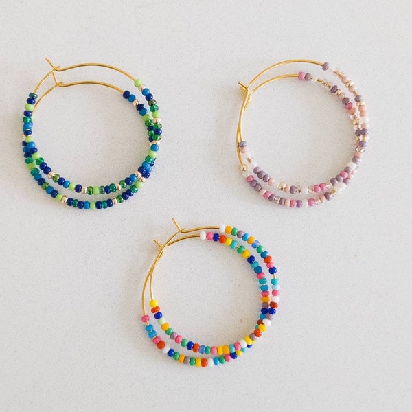 Dainty Seed Bead Earring Hoops | Tiny Hoop Earrings | Colorful Seed Bead Earrings | Dainty Earring Hoops