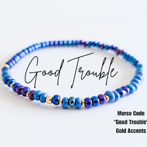 Good Trouble Morse Code Stretchy Bracelet | Resistance Bracelet | Blue Dot Red State | John Lewis Cory Booker | Dainty Blue beaded bracelet