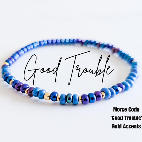 Good Trouble Morse Code Stretchy Bracelet | Resistance Bracelet | Blue Dot Red State | John Lewis Cory Booker | Dainty Blue beaded bracelet