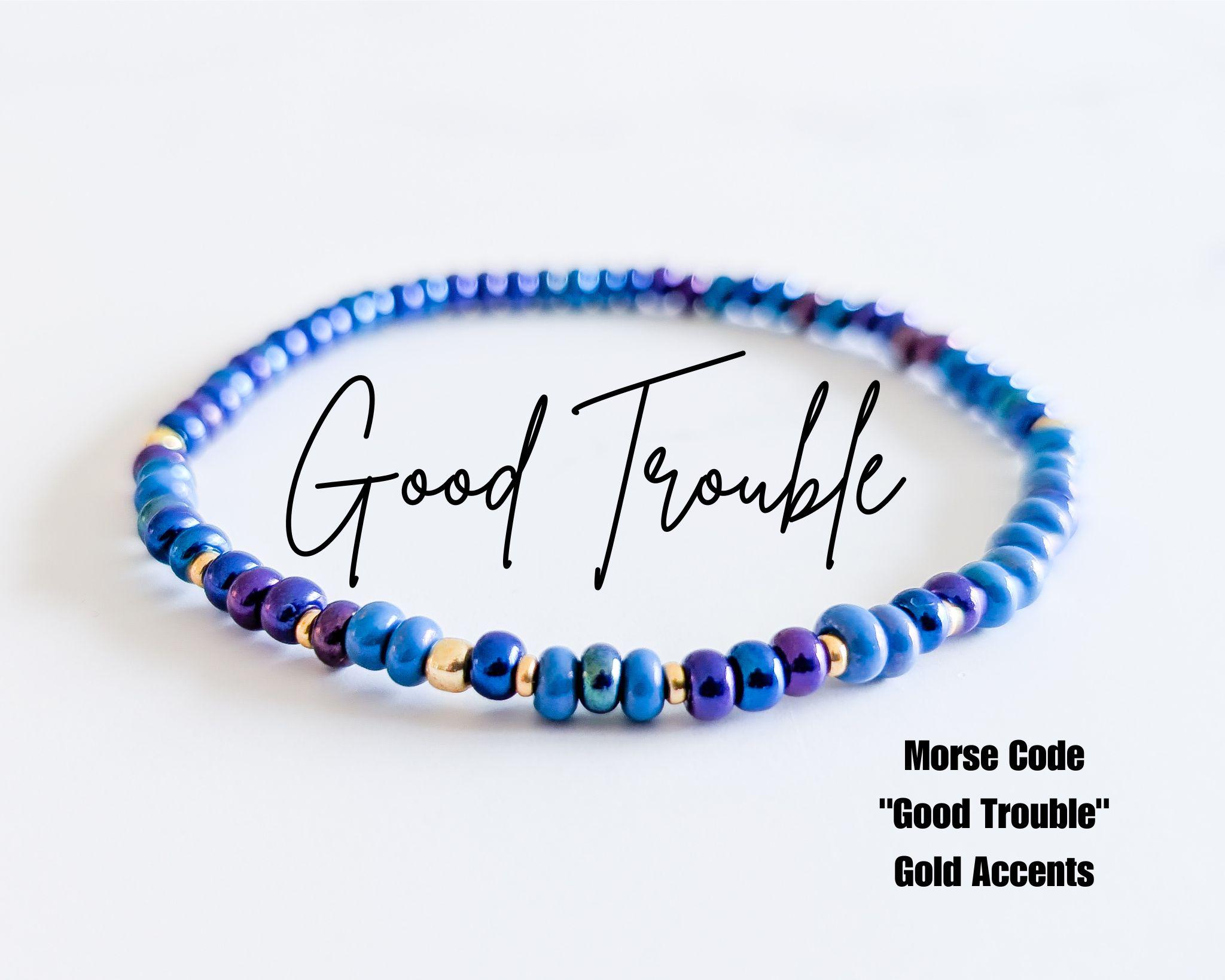Good Trouble Morse Code Stretchy Bracelet | Resistance Bracelet | Blue Dot Red State | John Lewis Cory Booker | Dainty Blue beaded bracelet