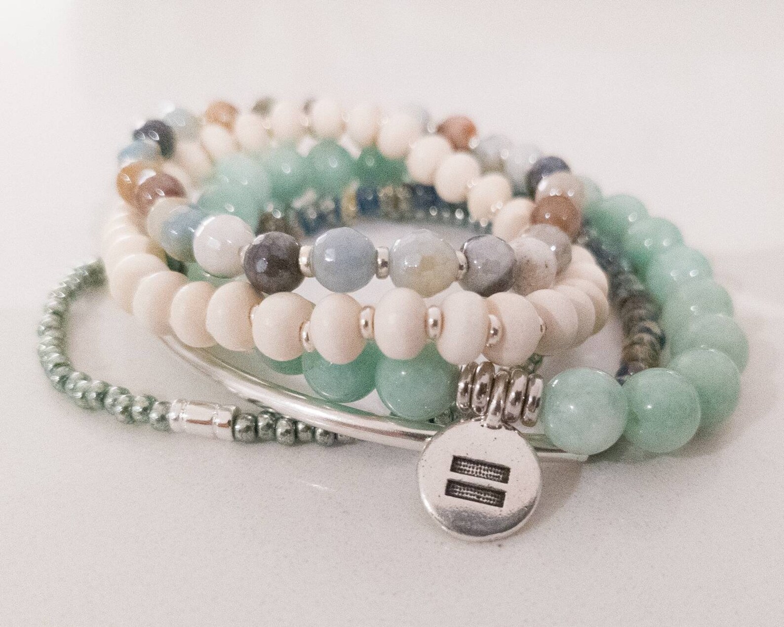 Amazonite Stone Goldtone Beaded Stretch Bracelet