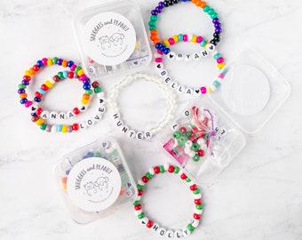 Custom Name DIY Stretch Bracelet Mini Kit | Personalized Kids DIY Bracelet Stocking Stuffer | Make Your Own Bracelet | Party Favor Bracelet