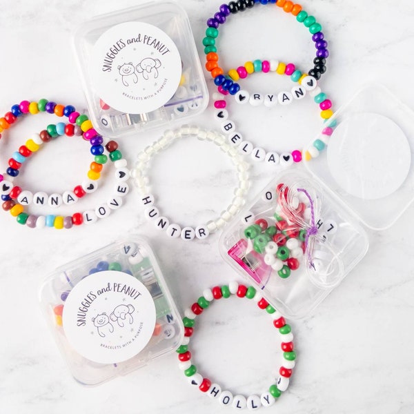 Custom Name DIY Stretch Bracelet Mini Kit | Personalized Kids DIY Bracelet Stocking Stuffer | Make Your Own Bracelet | Party Favor Bracelet