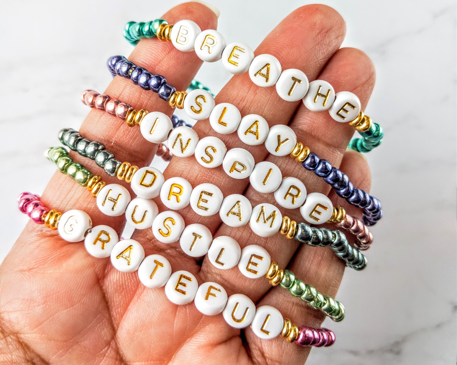 Word Affirmation Seed Bead Bracelet Set Seed Bead Bracelet Etsy