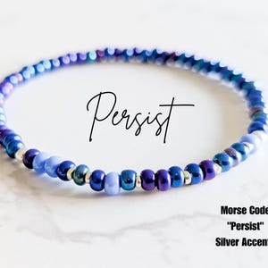 Persist Morse Code Seed Bead Bracelet | Dainty Resistance Bracelet | Blue Dot Red State | Voted for Kamala bracelet | Blue bracelet
