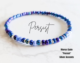 Persist Morse Code Seed Bead Bracelet | Dainty Resistance Bracelet | Blue Dot Red State | Voted for Kamala bracelet | Blue bracelet