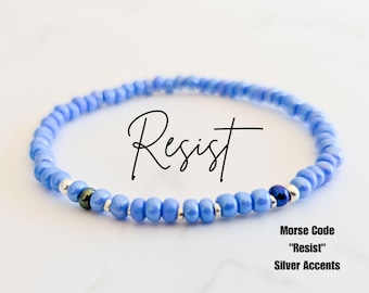 Resist Morse Code Seed Bead Bracelet | Dainty Resistance Bracelet | Blue Dot Red State | Voted for Kamala bracelet | Blue bracelet