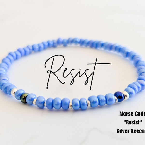 Resist Morse Code Seed Bead Bracelet | Dainty Resistance Bracelet | Blue Dot Red State | Voted for Kamala bracelet | Blue bracelet