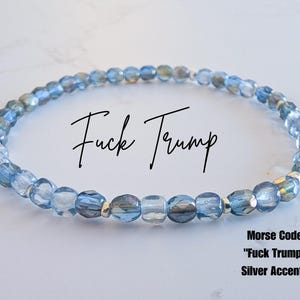 Fuck Trump Morse Code Bracelet | Secret Message Glass Bead Anti-Trump Jewelry | Blue Dot in Red State Gift