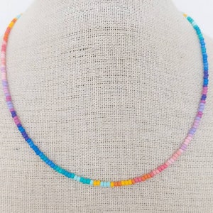Dainty Rainbow Ombre Seed Bead Choker Necklace | Rainbow Beaded Necklace | Tiny Rainbow Ombre Necklace