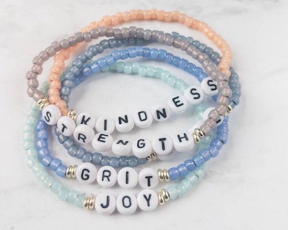 Word Affirmation Seed Bead Bracelet Set 2 Seed Bead Bracelet Stack Kindness Love Grit Joy Strength Bracelets Etsy Canada