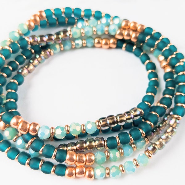 Dark Teal and Rose Gold Wraparound Bracelet | Wraparound bracelet/ necklace/ anklet