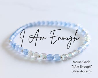 I Am Enough Morse Code Bracelet | Czech Glass Blue Bracelet | Friendship Bracelet