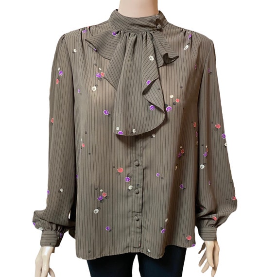 Pykettes Stripe & Polka Dot Button Up Blouse Long… - image 1