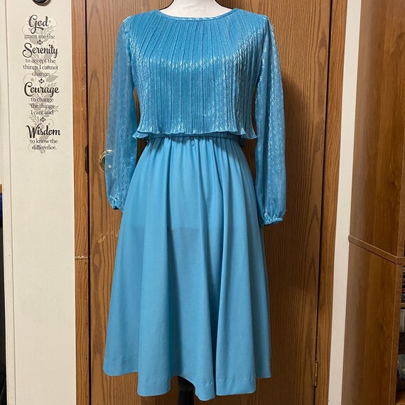 New Discoveries Blue Shiny Blouson Dress Union Ma… - image 1