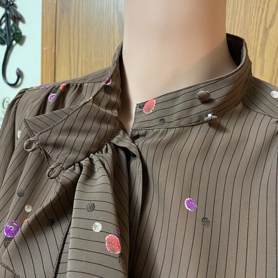 Pykettes Stripe & Polka Dot Button Up Blouse Long… - image 7