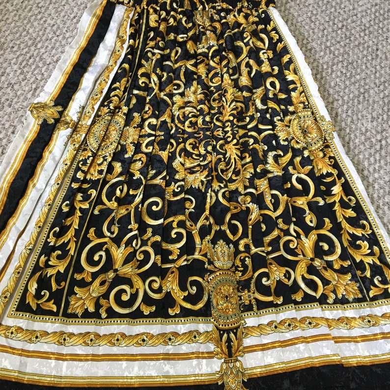 Vintage Paul Anthony Collection Accordion Pleated Maxi Skirt Damask 80/'s 90/'s