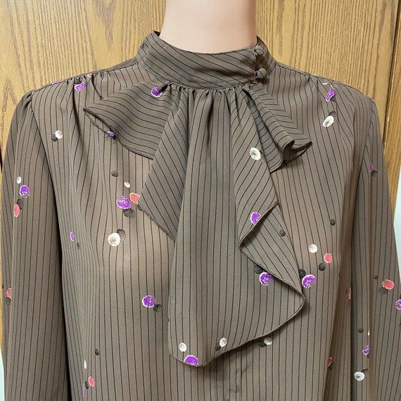 Pykettes Stripe & Polka Dot Button Up Blouse Long… - image 3