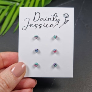 Tiny 4mm Retro Marble Hypoallergenic Ear Studs For Multiple Piercings, Cute Marble Ear Studs With Surgical Steel Posts for Sensitive Ears