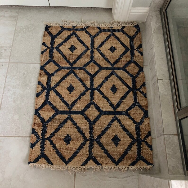 Natural Jute Bath and Kitchen Rug Handmade Dhurrie Etsy