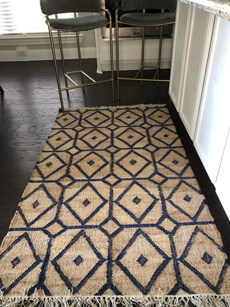 Natural Jute Bath and Kitchen Rug Handmade Dhurrie Etsy