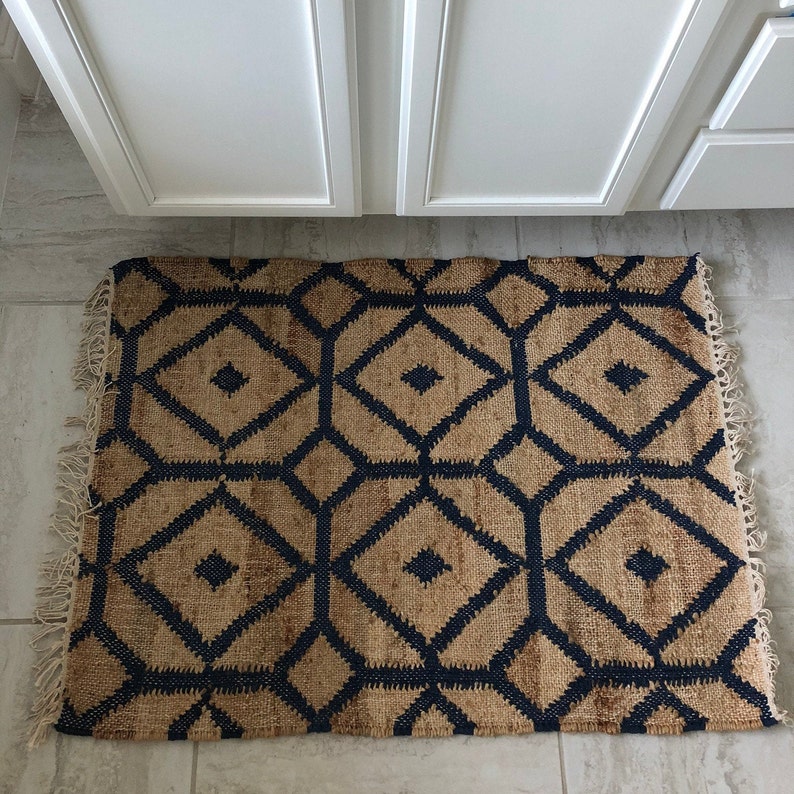 Natural Jute Bath and Kitchen Rug Handmade Dhurrie Etsy