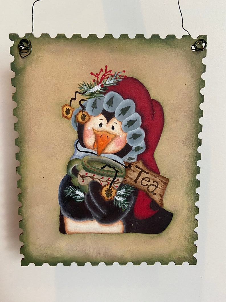 Wooden Penguin Christmas Ornament Hand painted