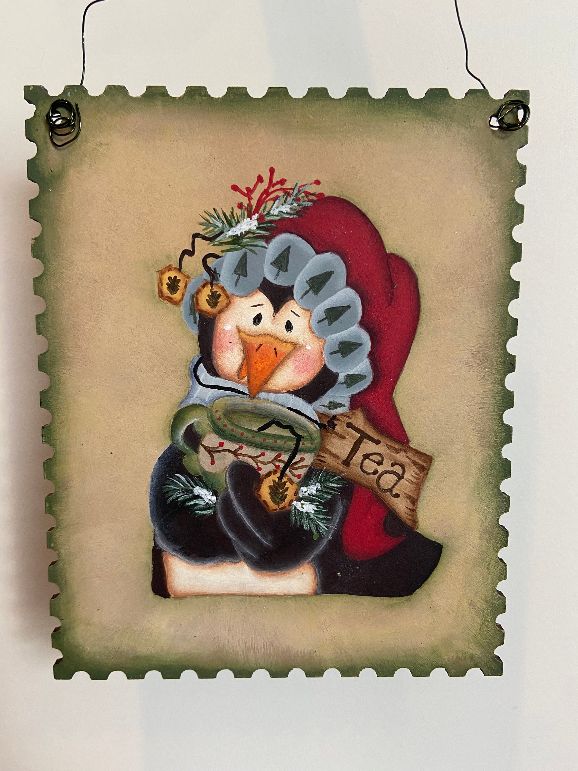 Wooden Penguin Christmas Ornament Hand painted