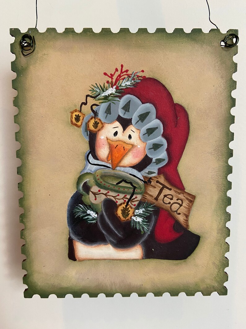 Wooden Penguin Christmas Ornament Hand painted