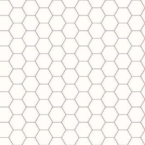 May include: A repeating geometric pattern consisting of thin, dark gray lines forming a continuous grid of uniform hexagons against a solid white background. The design creates a clean, symmetrical honeycomb structure that spans the entire surface.