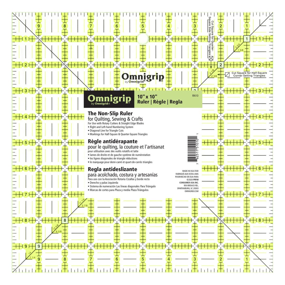 Omnigrid Omnigrip Neon Ruler 8-1/2in Square Quilting Ruler 