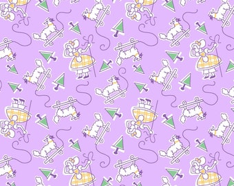 Vintage Style NURSERY RHYME Fabric ~ Little Bo Peep ~ Purple Background ~ BTY