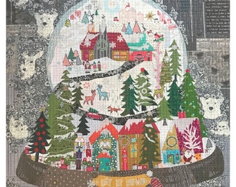 LET IT SNOW ~ Snow Globe with Winter Scene ~ Laura Heine Collage Quilt Pattern ~ 36x37 Finished Size