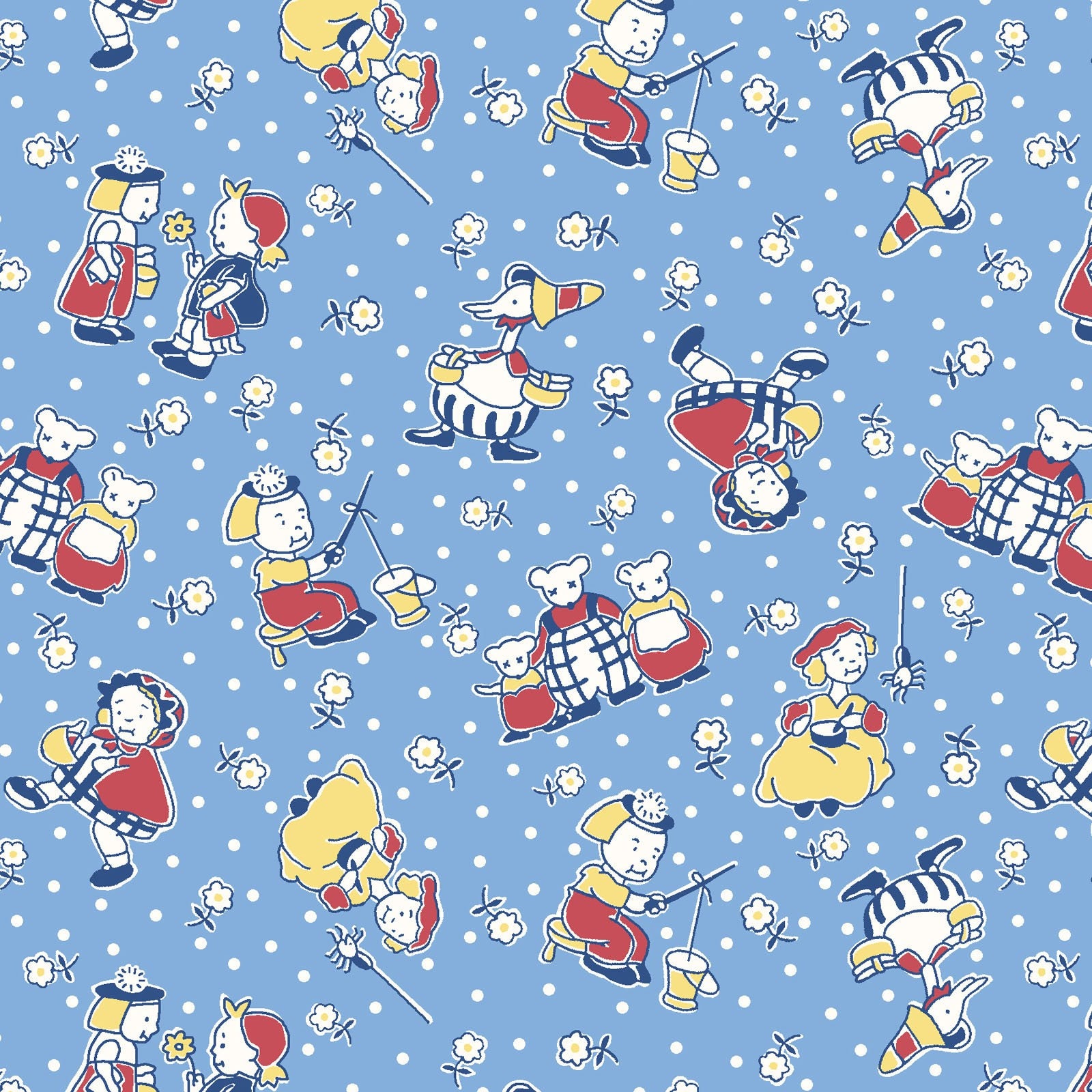 Vintage Style NURSERY RHYME Fabric Mother Goose Blue Etsy
