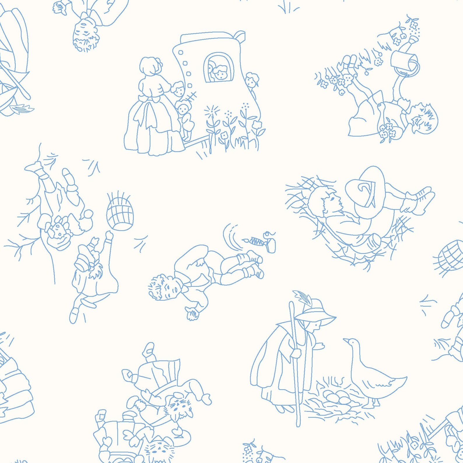 Vintage Style NURSERY RHYME Fabric Toile in Blue Creamy Etsy