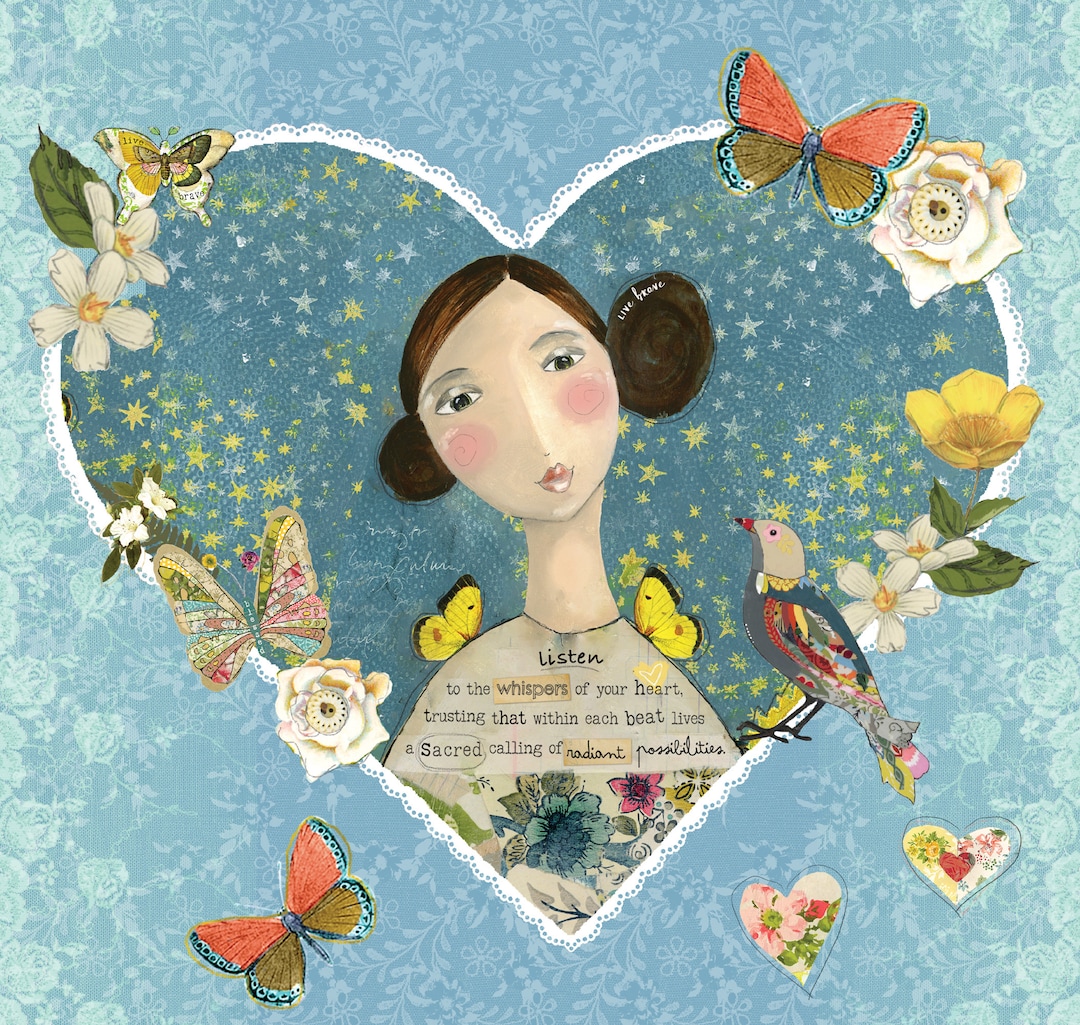 A HEART LED LIFE Panel Kelly Rae Roberts Mixed Media Style 23.5 X 45