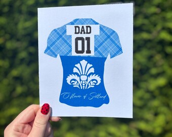 Tarjeta personalizada de rugby de Escocia: nombre y número personalizados, regalo para el Día del Padre