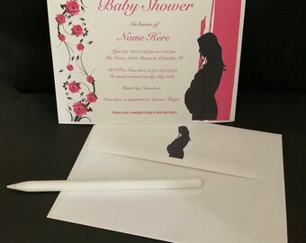 Bridal Shower invitations- Baby girl invitations-rose theme invitations